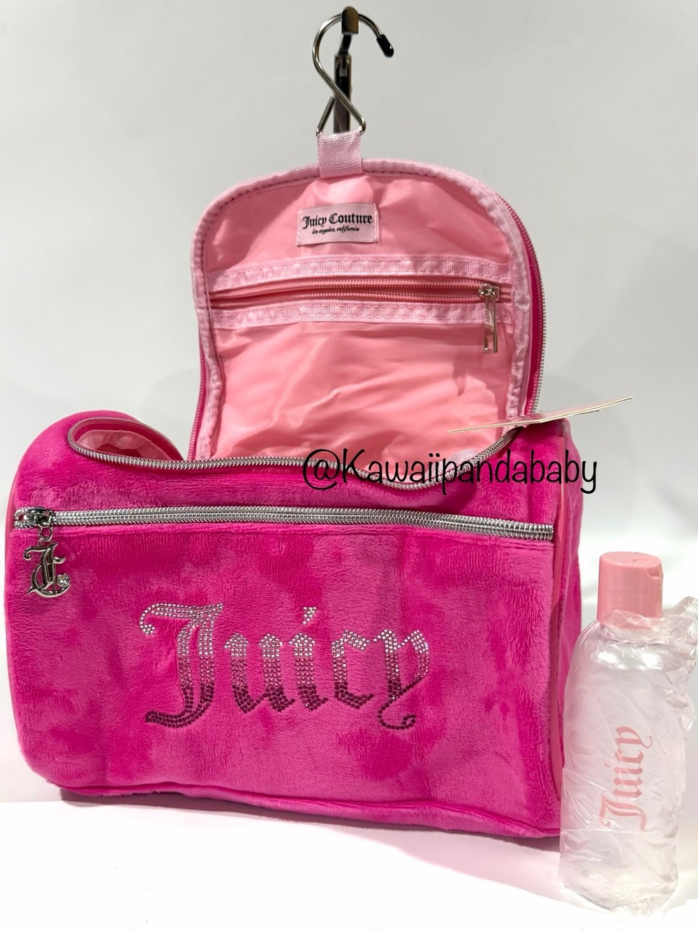 NWT Juicy Couture Ombré Rhinestone Pink Velvet Makeup Cosmetic Travel Case Bag